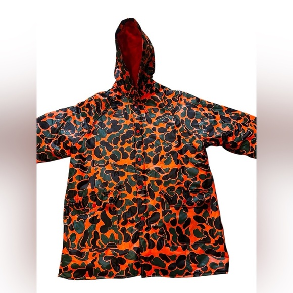 Vintage Maxam Men’s Vinyl Camo Hoodie Hunting Jacket Medium Orange - Picture 4 of 10